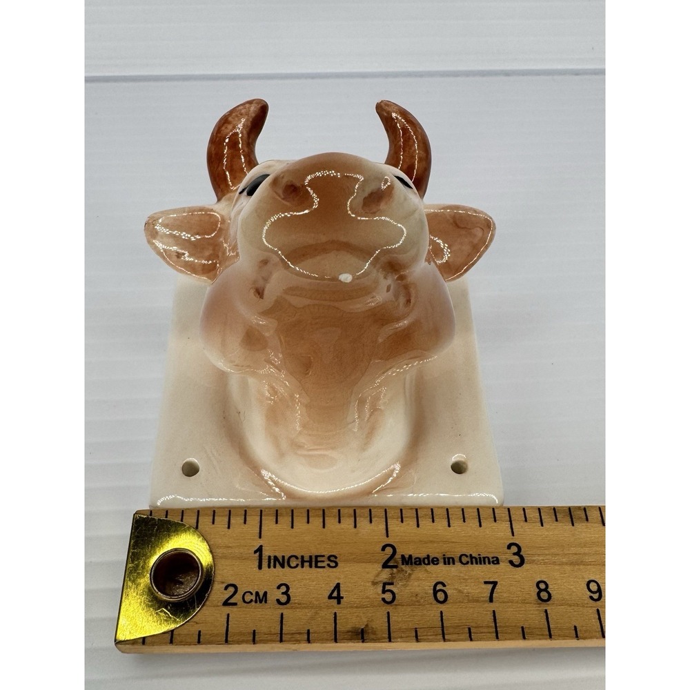Vintage Ceramic Cow Bull Head Wall Hook Towel Apron Hanger Farmhouse Decor - Picture 10 of 12